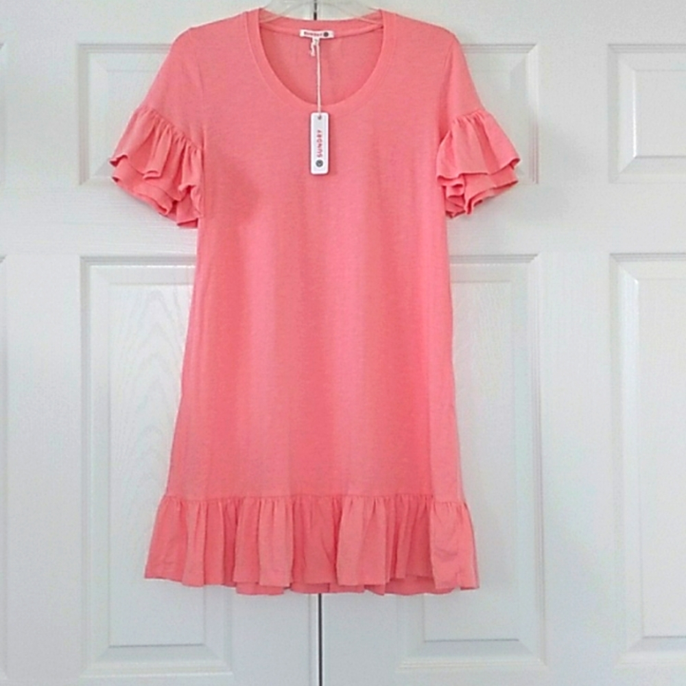 Sundry Coral Short Sleeve Slub Jersey Dress